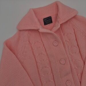 Vintage Sears Mary Lewis Pink Cable Knit Cardigan Shawl Collar Sweater Japan 38